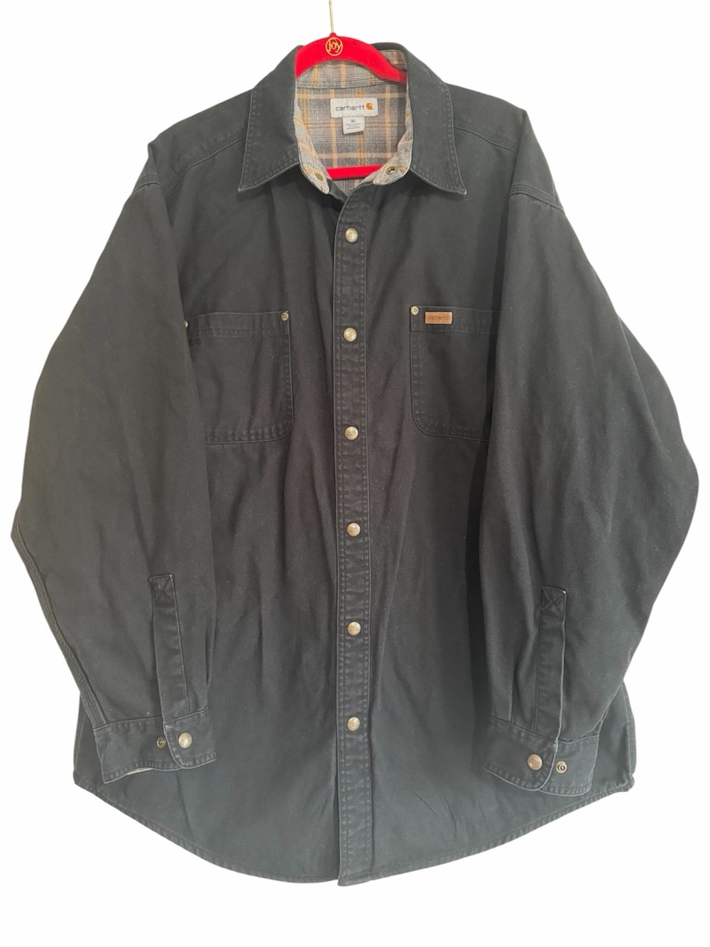 Carhartt Men’s Black Flannel-Lined Shirt Jacket Style 5296 Size XL Snap Buttons